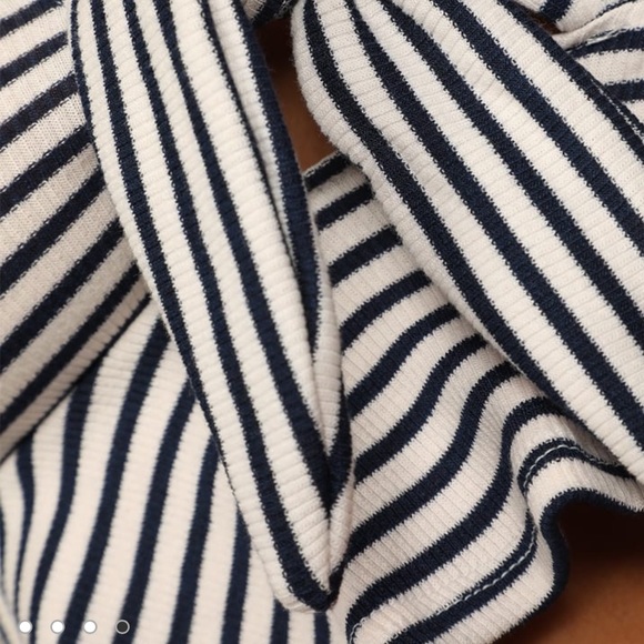 Navy Blue and White Striped Tie-Front Tank Top - Picture 3 of 4